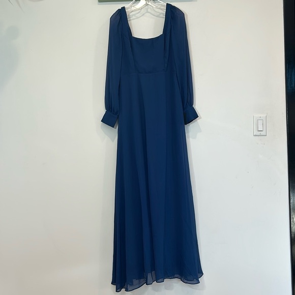 Lulus Stunning Behavior Dark Blue Square Neck Long Sleeve Maxi Dress large new - Picture 2 of 8
